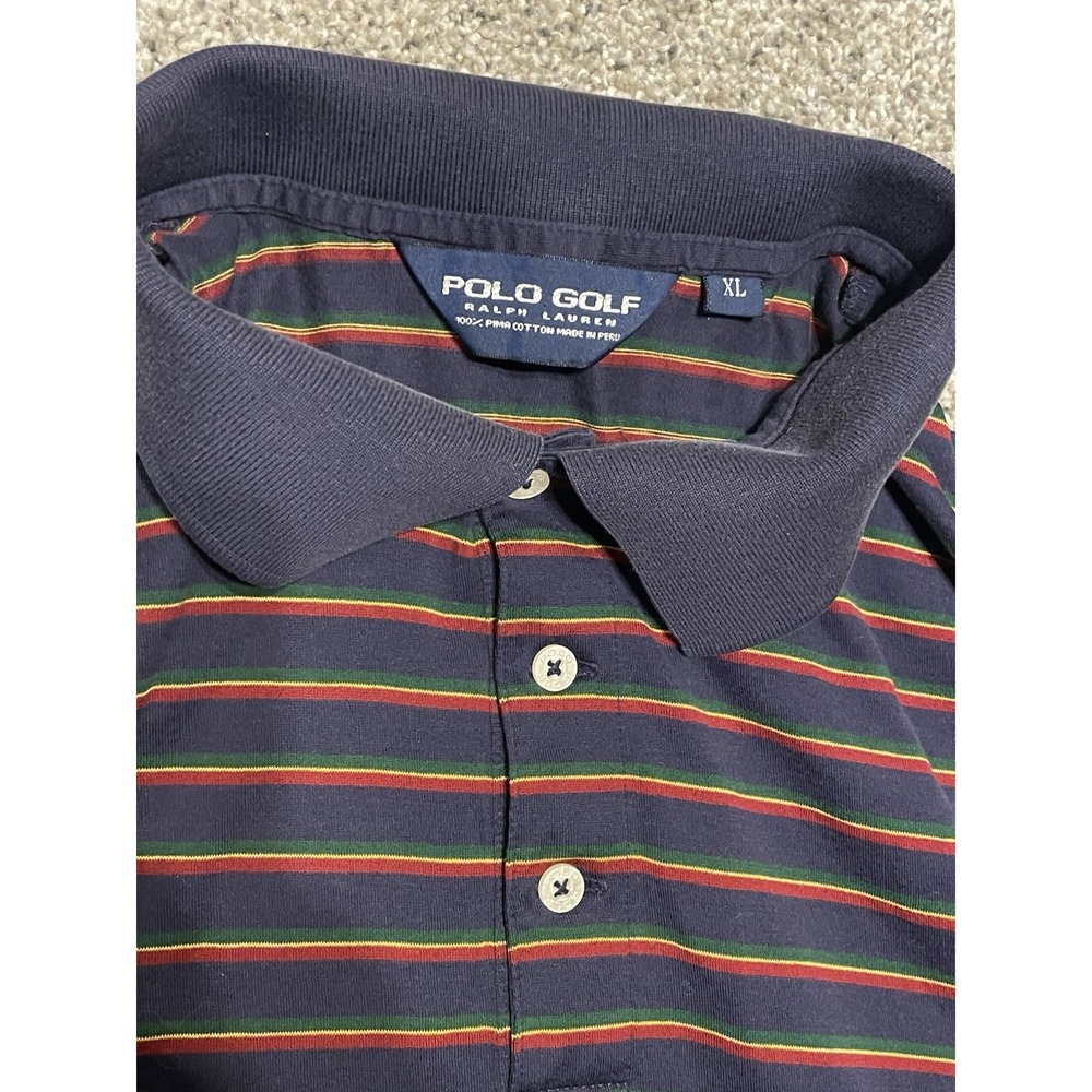 Polo Golf Ralph Lauren Polo Shirt Blue With Stripes XL Pima Cotton Made In Peru - Picture 3 of 5